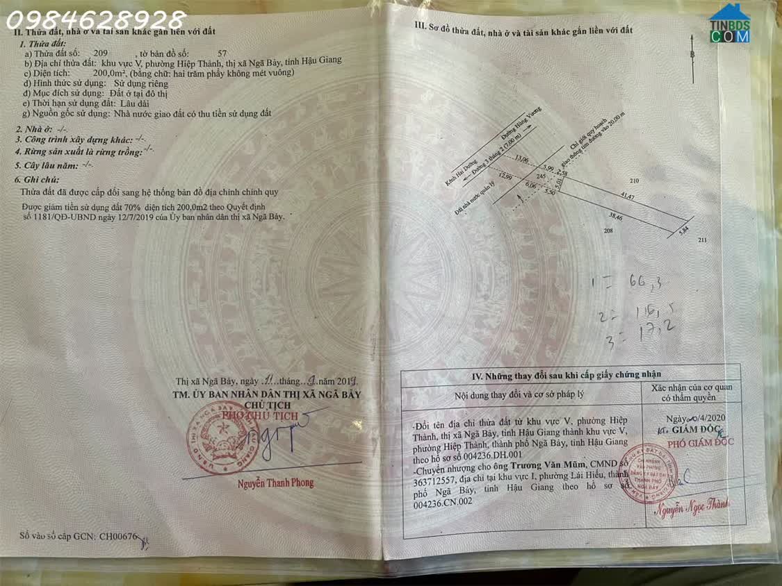 Ảnh Chính chủ cần bán lô đất siêu đẹp Phường Hiệp Thành, Ngã Bảy, Hậu Giang, DT 250m2, giá 1,4 tỷ 0