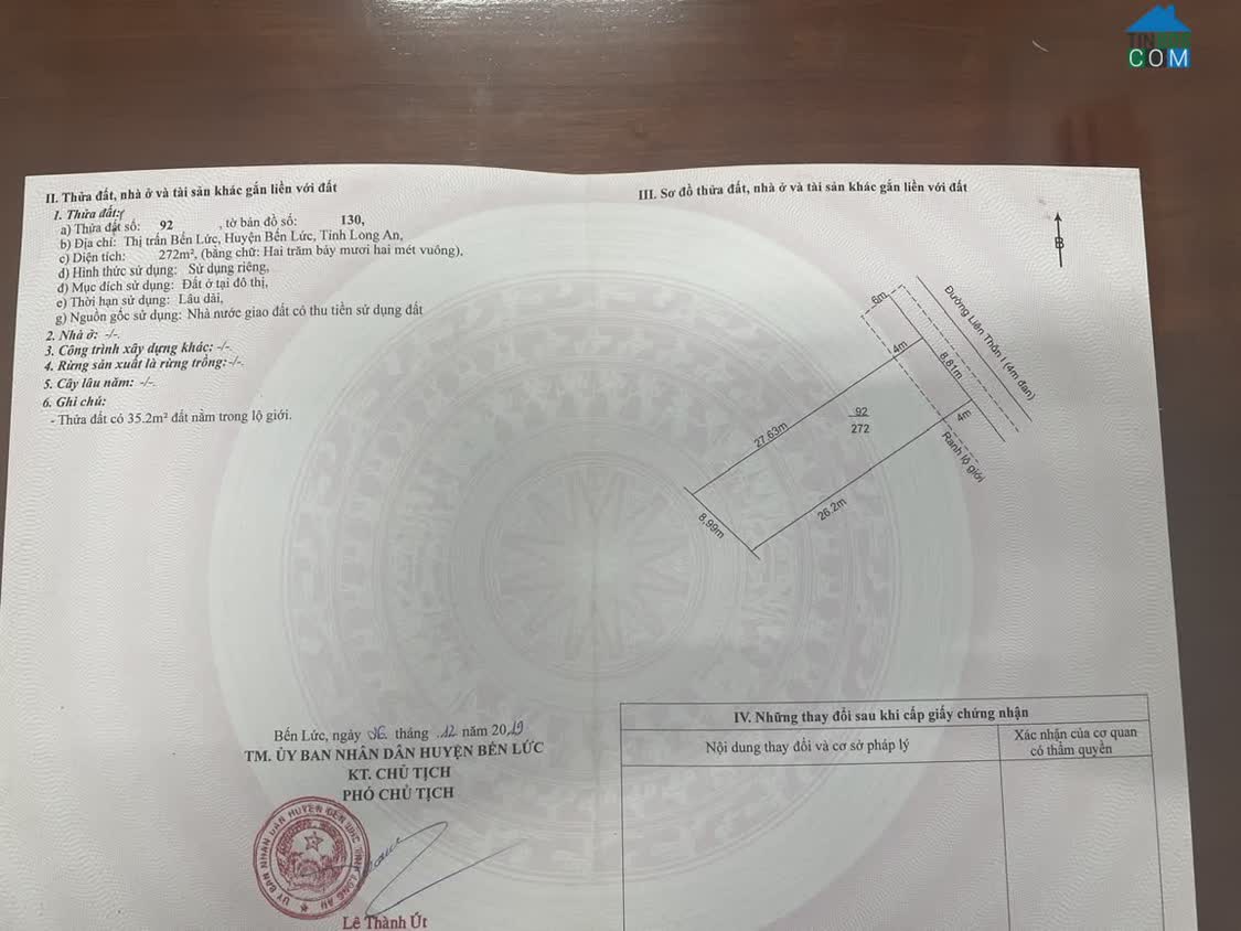 Ảnh Bán Nhanh Lô Đất 272M2 MT Nguyễn Trung Trực, TTTT Bến Lức, Long An, 4,89 Tỷ, SHR 0