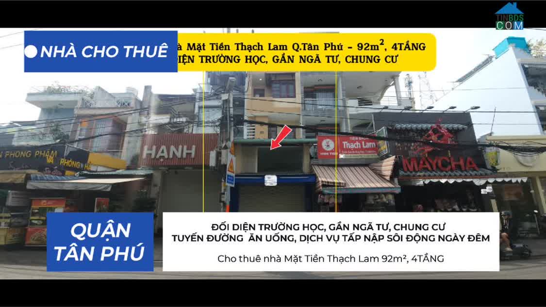 Ảnh Cho thuê nhà Mặt Tiền Thạch Lam 92m², 4TẦNG - ĐỐI DIỆN TRƯỜNG HỌC, GẦN NGÃ TƯ 0