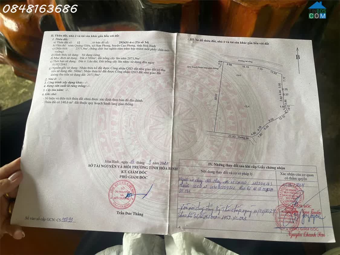 Ảnh Bán lô đất siêu đẹp trung tâm xã Hợp Phong, Cao Phong, Hoà Bình, DT 480m2, giá đầu tư 0