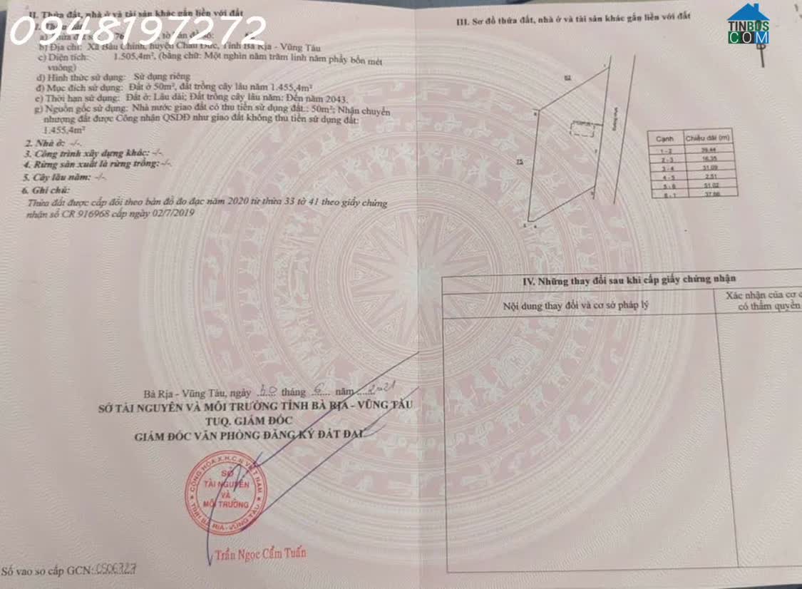 Ảnh Siêu phẩm - Bán lô đất siêu đẹp Bàu Chinh, Châu Đức, Bà Rịa Vũng Tàu, DT 1505m2, giá 6,2tỷ 0