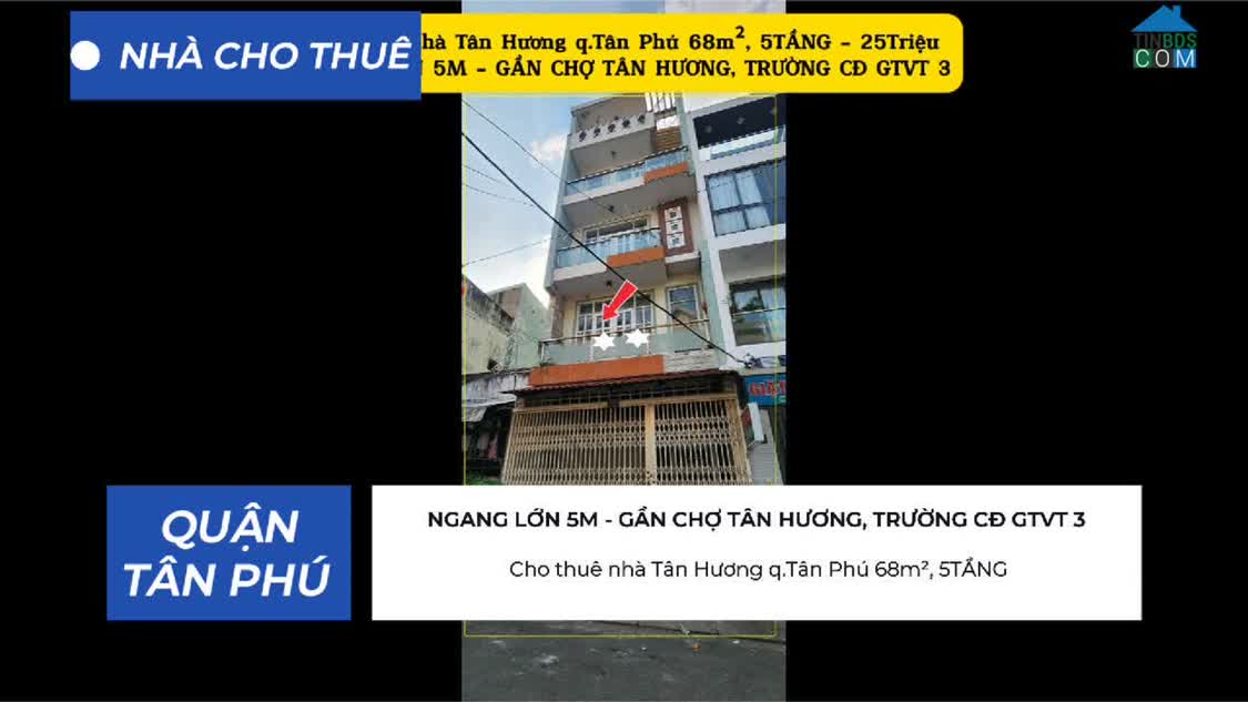 Ảnh Cho thuê nhà Tân Hương q.Tân Phú 68m², 5TẦNG- 25Triệu - GẦN CHỢ, TRƯỜNG HỌC 0