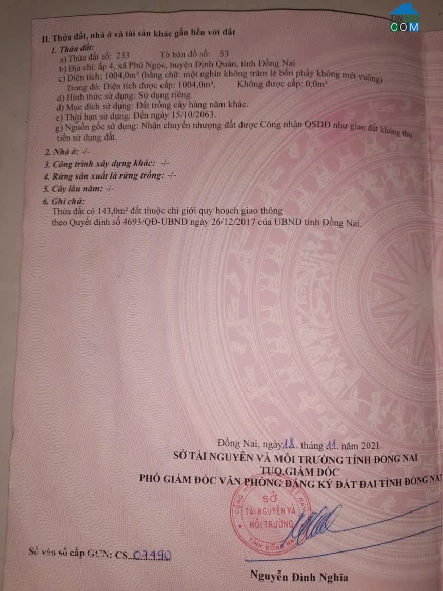 Ảnh Cần bán gấp lô đất ở Phú Ngọc Định Quán Đồng Nai GIÁ 600TR/THÁNG 0