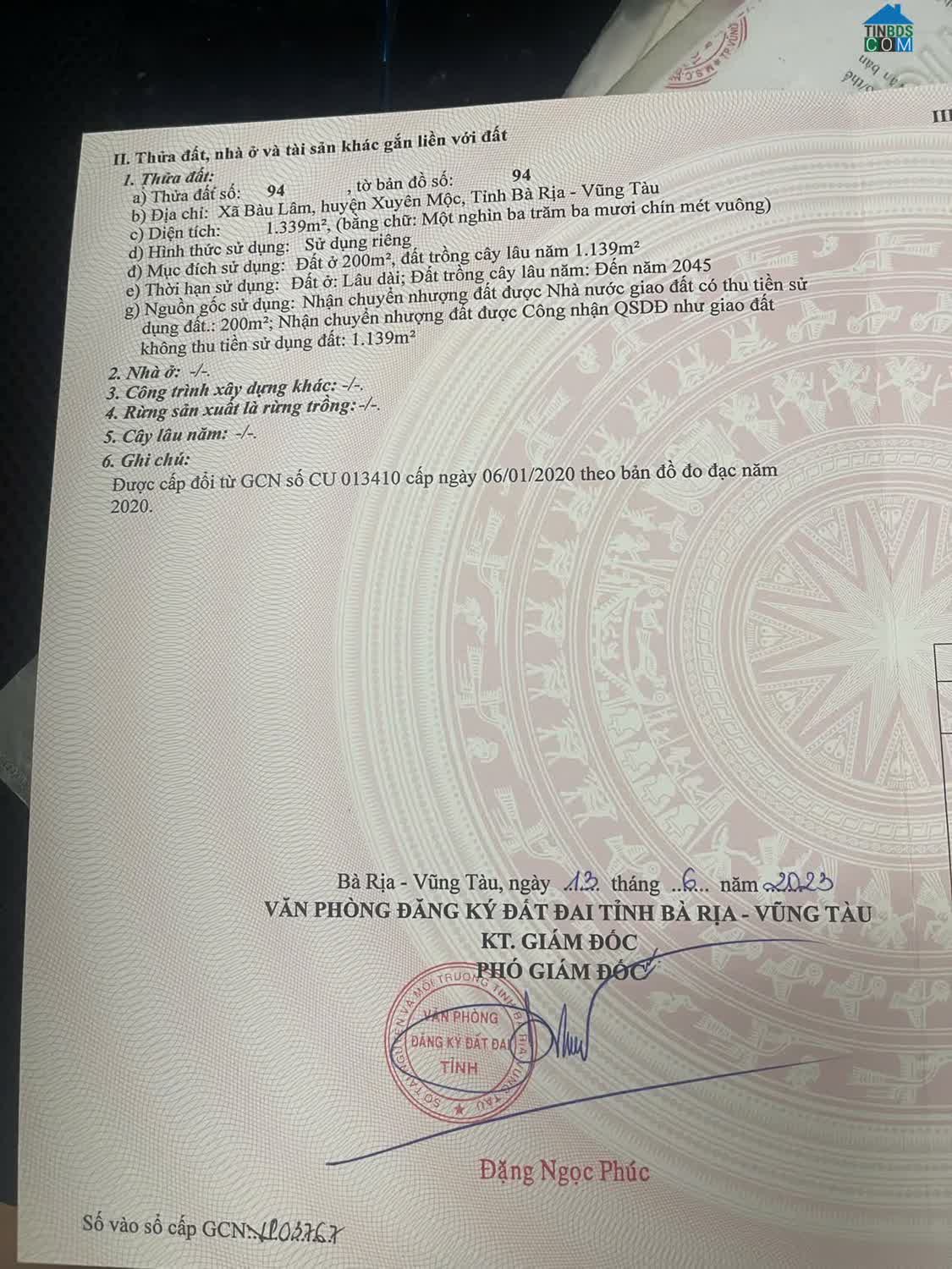 Ảnh Bán đất Xuyên Mộc: 200m² đất ở lâu dài + 1.139m² đất vườn 0