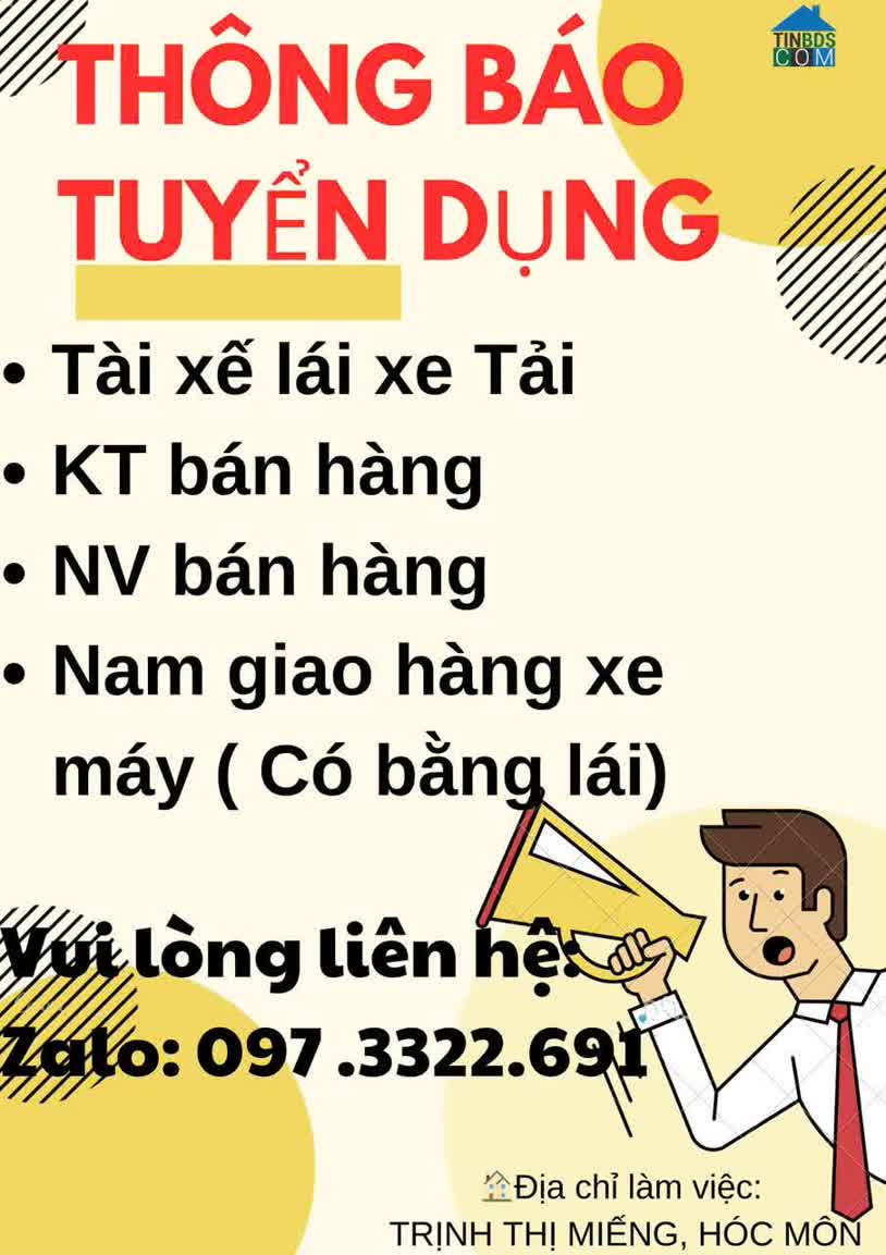 Ảnh Thông Báo Tuyển Dụng - Tài Xế Lái Xe Tải - Huyện Hóc Môn, TP HCM 0