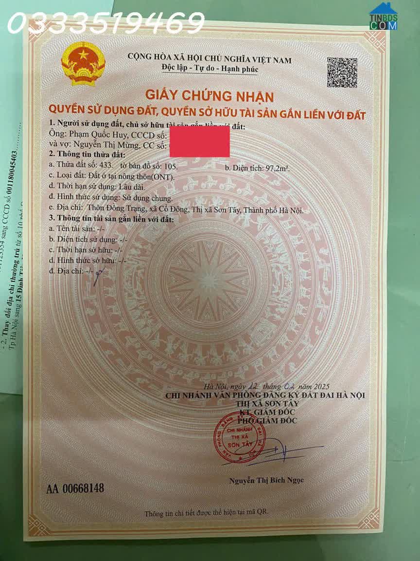 Ảnh vk ck em cần bán mảnh đất full thổ cư- Đoài Phương, Sơn Tây, HN (Em chưa tiếp sale, cần tìm... 0