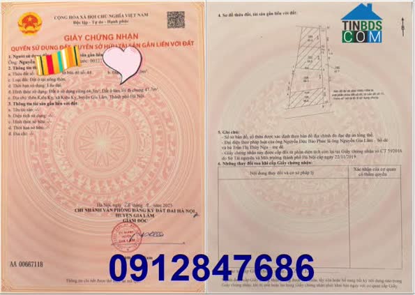 Ảnh Chính chủ bán đất thổ cư tại Kiêu Kỵ, Gia Lâm, Hà Nội. 0912847686 0