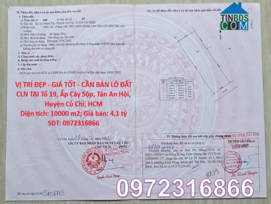 Ảnh Cần bán lô đất CLN vị trí đẹp tại tổ 19, Ấp Cây Sộp, xã Tân An Hội (Củ Chi), TP.HCM, 0972316866 0
