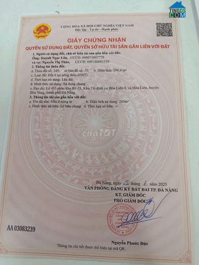 Ảnh CẦN BÁN NHÀ DIỆN TÍCH 192 M2 TẠI 230, Trần Quốc Tảng, Phường Liên Chiểu, Đà Nẵng 0