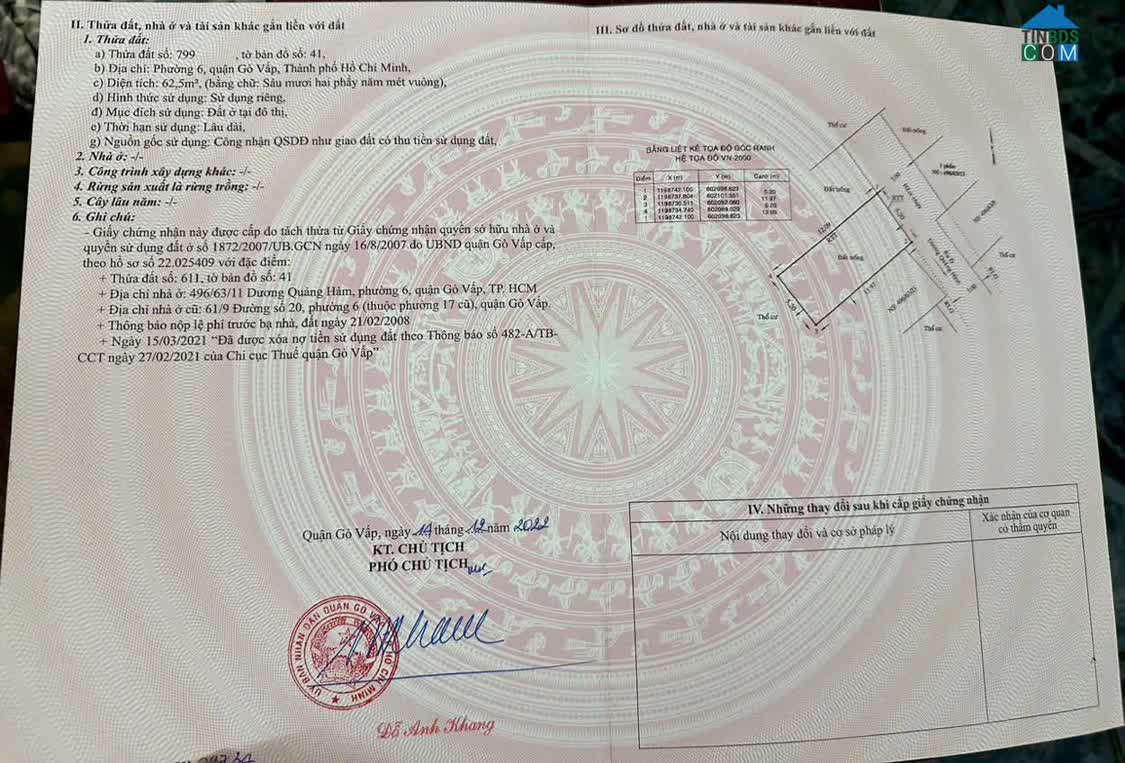 Ảnh Bán đất HXH 496/ Dương Quảng Hàm, P.6, GV: 5,2 x 12, giá 7,2 tỷ 0