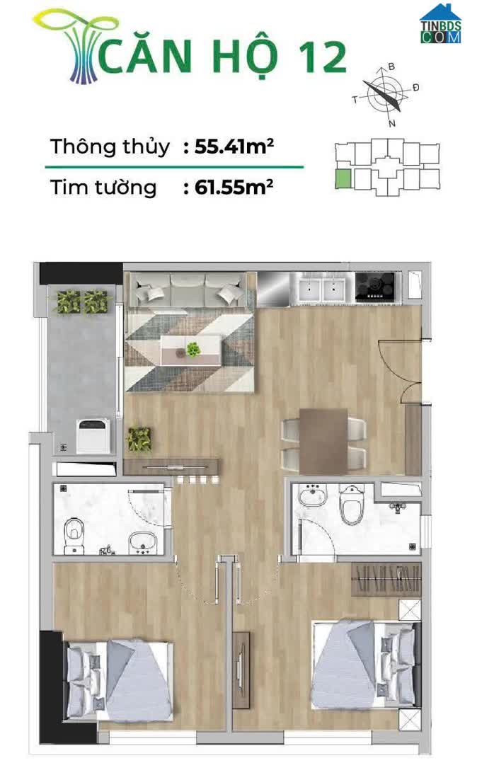 Ảnh Vốn Chỉ 700 triệu sở hữu căn 2PN diện tích 72m2 tại Tecco Elite City 0