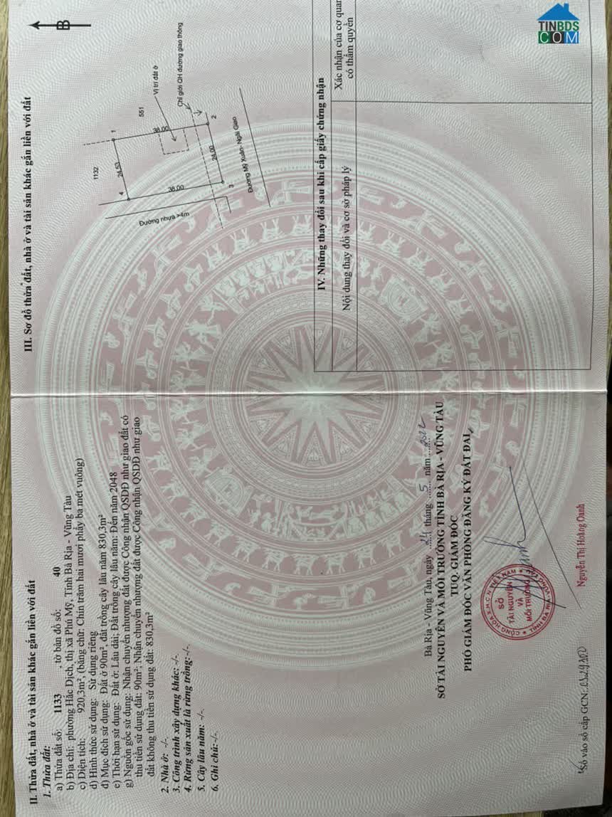 Ảnh Bán Đất 920m2 Đường Mỹ Xuân - Ngãi Giao, Thị Xã Phú Mỹ, Bà Rịa Vũng Tàu 0