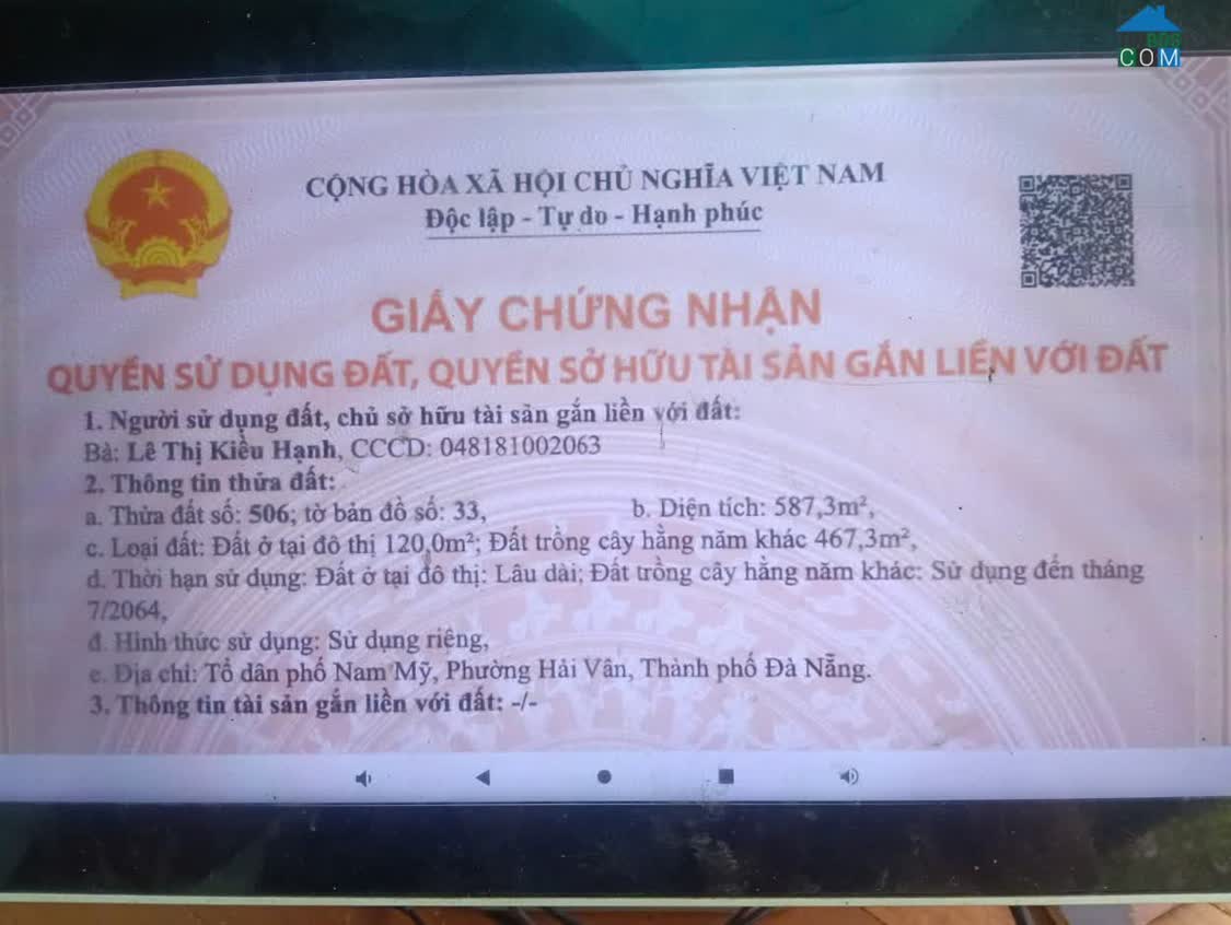 Ảnh Chính chủ cần bán 3 lô Đất nhà vườn hòa bắc thôn Nam Mỹ phường Hải Vân TP Đà Nẵng 0
