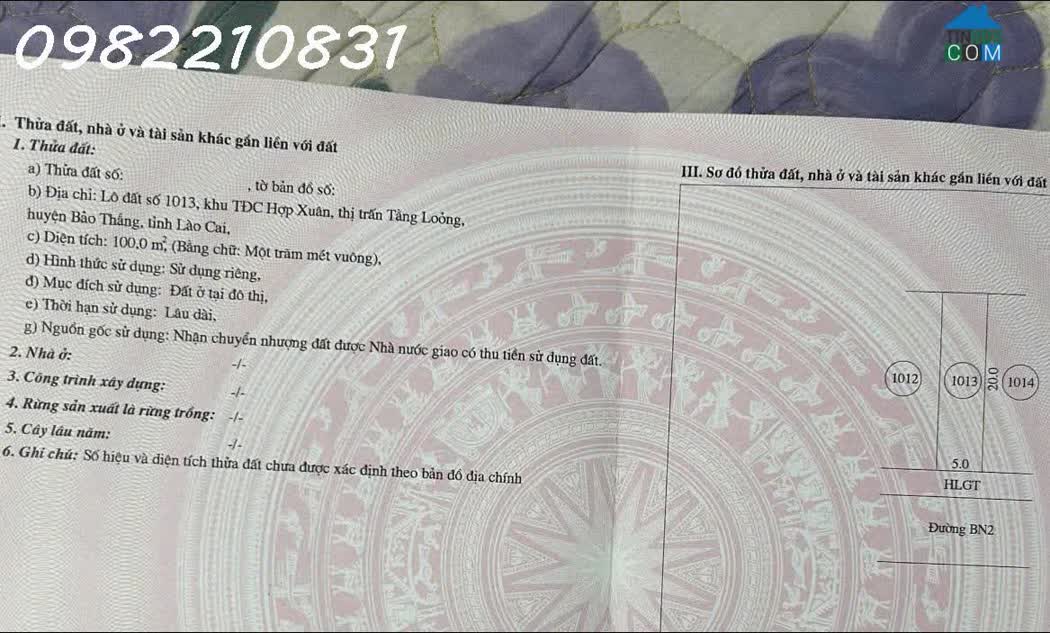 Ảnh Bán đất tại Thị trấn Tằng Loỏng, Huyện Bảo Thắng, Lào Cai, DT 100m2, giá đầu tư 0
