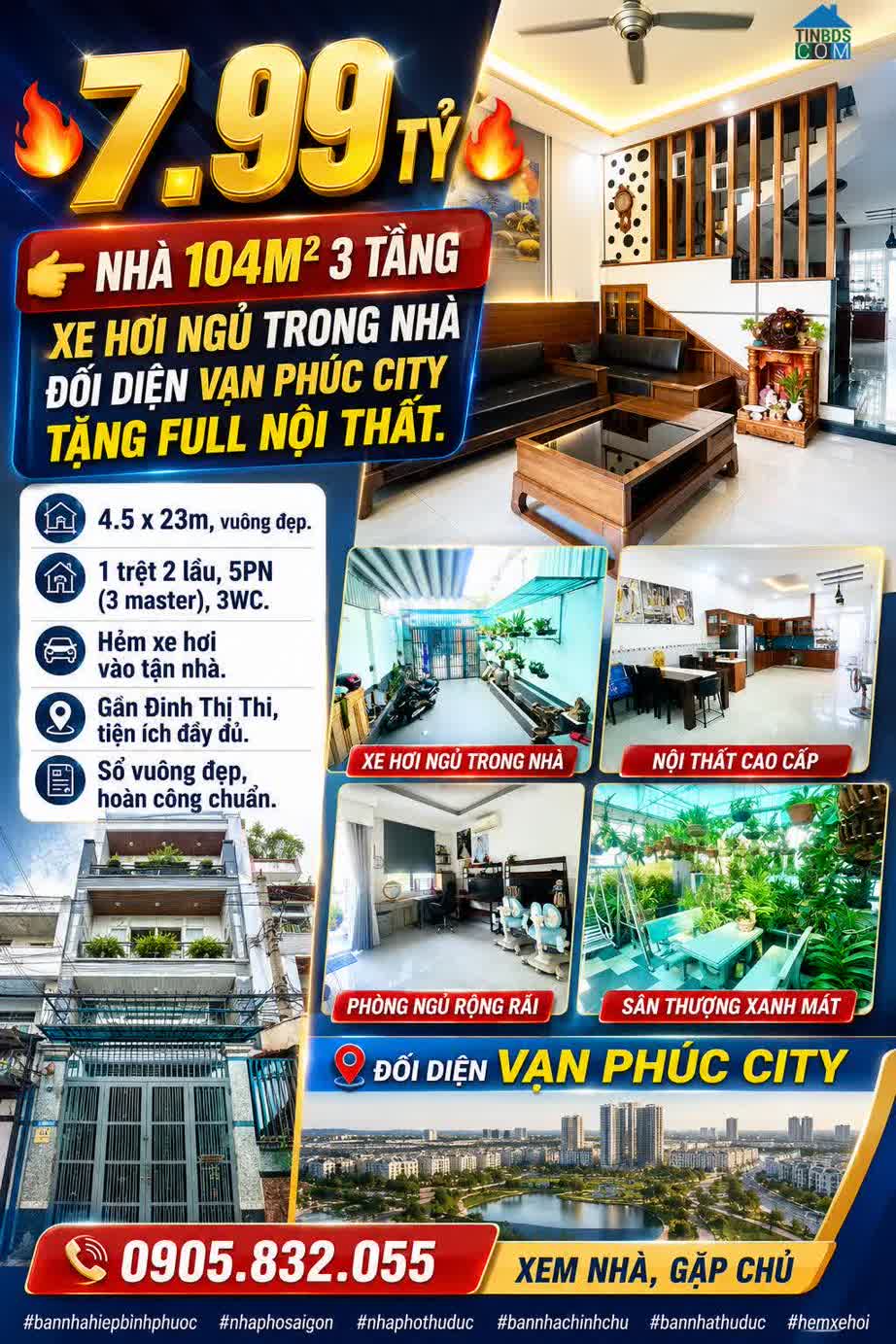 Ảnh Bán nhà Hiệp Bình Phước - Đối diện Vạn Phúc City - 104M2 ngang 4.5m - 3 tầng chỉ 7.99 tỷ 0