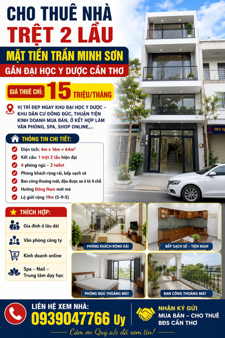 Ảnh Cho thuê nhà trệt 2 lầu Mặt Tiền Trần Minh Sơn - Gần Đại Học Y Dược Cần Thơ 0