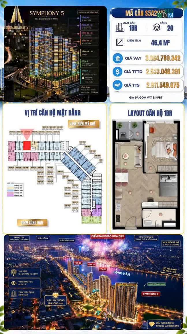 Ảnh Bán căn hộ 30m2, studio tại Sun Symphony Residence, bên bờ sông Hàn 0