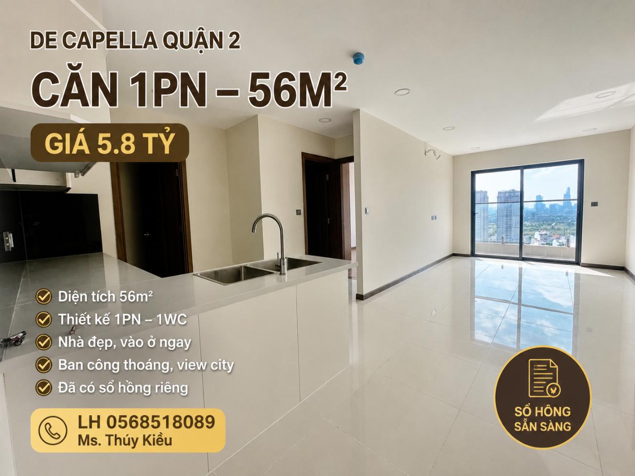 Ảnh Căn hộ 1Pn tại De Capella Quận 2 diện tích 56m2 nhà HTCB chủ đầu tư giá chỉ 5.8 tỷ, SHR 0