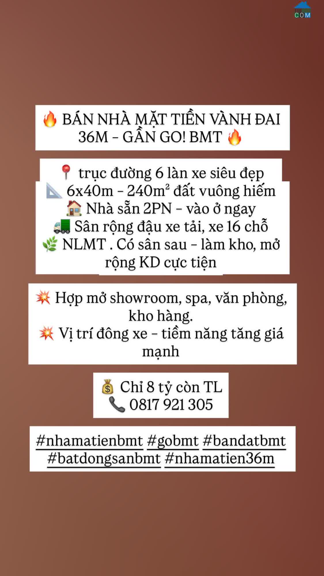 Ảnh BÁN NHÀ MẶT TIỀN VÀNH ĐAI 10/3 – GẦN GO! BMT trục đường 6 làn xe siêu đẹp 6x40m – 240m² đất... 0