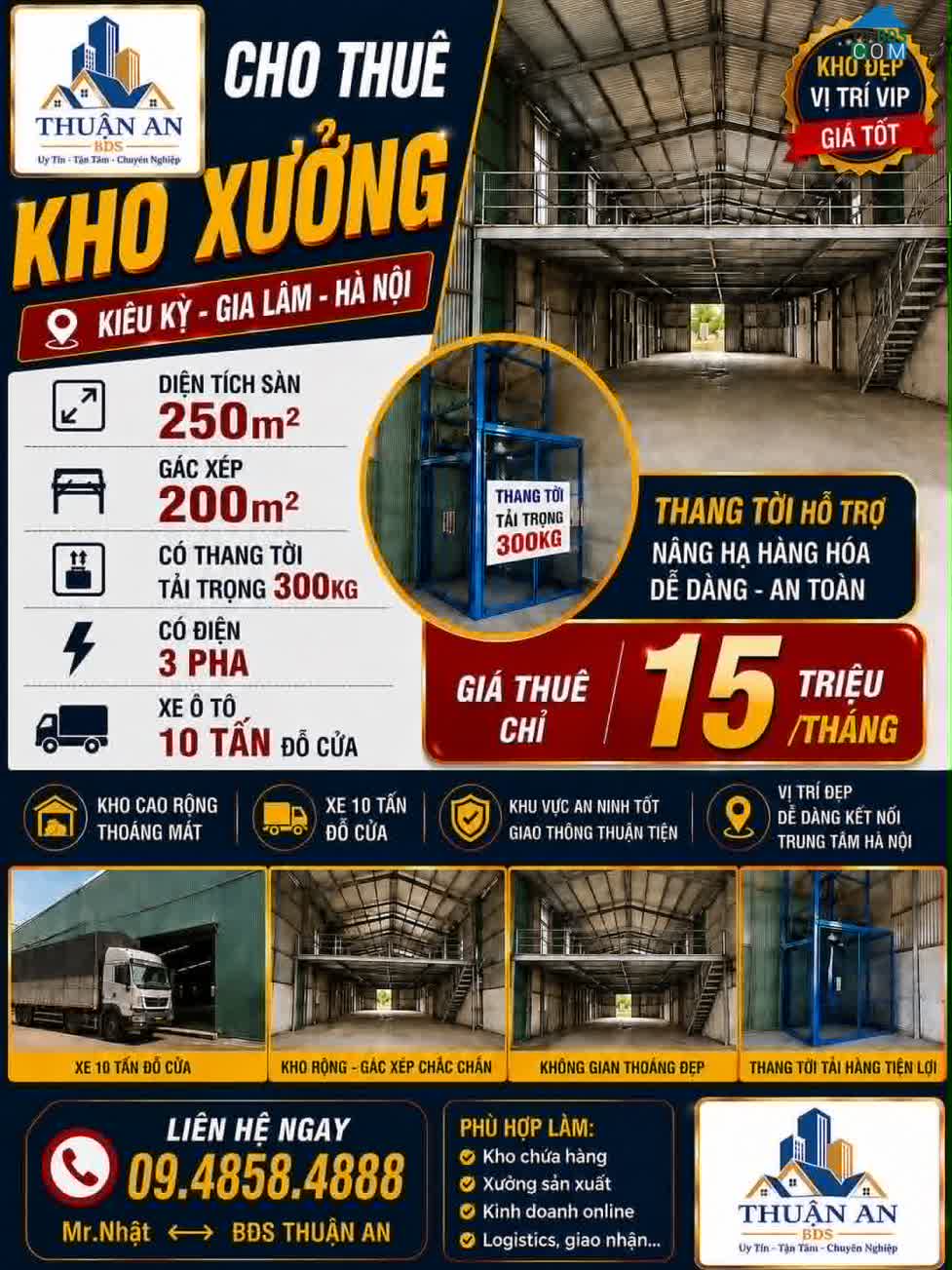 Ảnh Cho thuê kho, xưởng DTSD 450m2 mtien 10m2 Kiêu Kỵ, Gia Lâm đường xe tải 10 tấn đỗ cửa 0