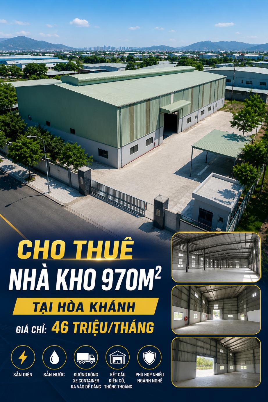 Ảnh Cho Thuê Nhà Kho 970m² Tại Hòa Khánh – Giá Chỉ 46 Triệu/tháng 0