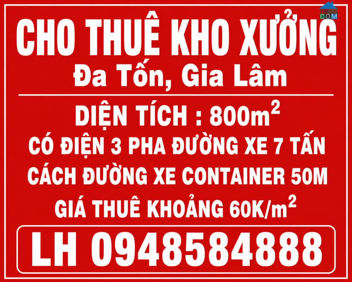 Ảnh Cho thuê kho, xưởng MBKD 800m2 Đa Tốn, Gia Lâm có điện 3 pha đường xe tải 7 tấn 0