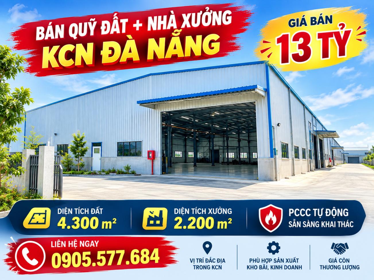 Ảnh Hot Deal KCN Đà Nẵng – Bán 4.300m² Đất + Xưởng 2.200m² PCCC Tự Động 0