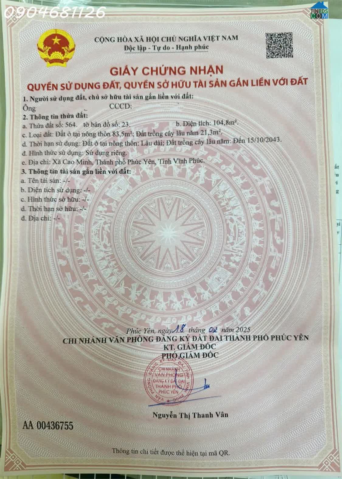 Ảnh Bán đất phường Xuân Hòa, gần hồ Đại Lải, diện tích 104,8m2, giá 2 tỷ 0