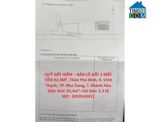 Ảnh Bán lô đất 2 mặt tiền thôn Phú Bình (x.Vĩnh Thạnh), P.Tây Nha Trang, Khánh Hòa; 1,3 tỷ; 0359143412 0