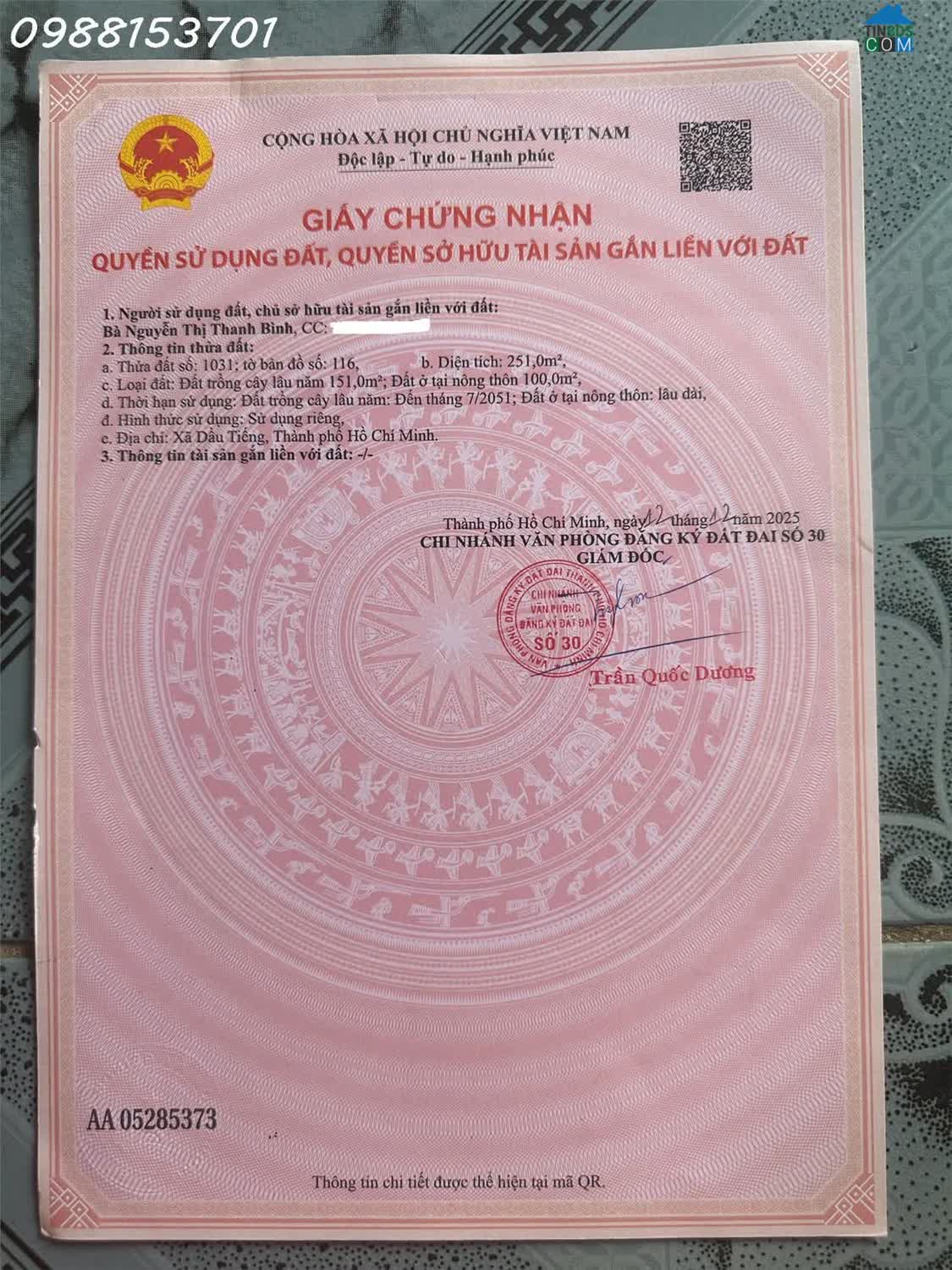 Ảnh Bán đất đẹp tại Ấp Yên Ngựa, ĐT 744, Định Thành, Dầu Tiếng, 2,55 tỷ, DT 251m2 0