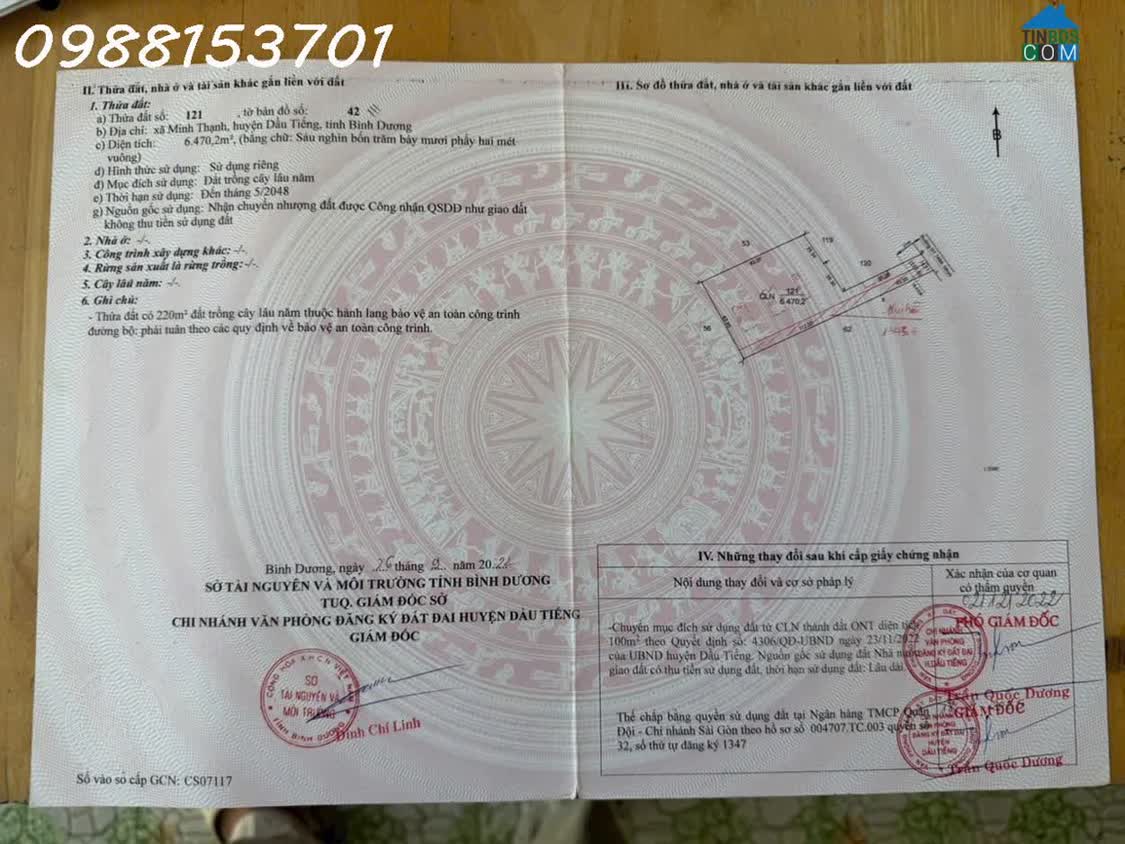 Ảnh Bán đất mặt tiền đường ĐT 749A, Long Hòa, Dầu Tiếng, Bình Dương, DT 6470m2, giá đầu tư 0