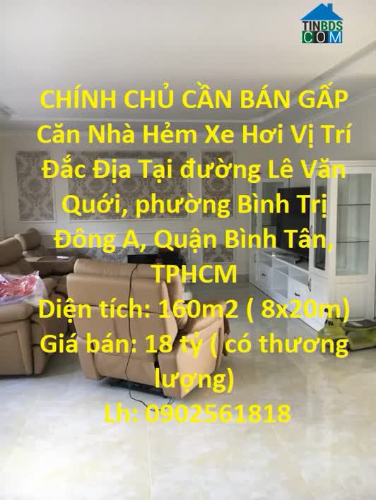 Ảnh CHÍNH CHỦ CẦN BÁN GẤP Căn Nhà Hẻm Xe Hơi Vị Trí Đắc Địa Tại quận Bình Tân, TPHCM 0