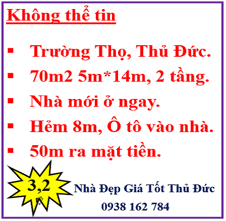 Ảnh Bán gấp nhà 2 tầng -70m2(5*14)- Hẻm ô tô 8m-Trường Thọ-TĐ-Chỉ 3.2 tỷ 0