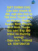 ĐẤT CHÍNH CHỦ bán nhanh lô đất mặt tiền tỉnh lộ 708 tại huyện Ninh Phước, tỉnh Ninh Thuận