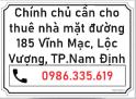 Chính chủ cần cho thuê nhà mặt đường 185 Vĩnh Mạc – Lộc Vượng – TP Nam Định, 0986335619