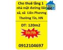 Chính chủ cho thuê tầng 1 nhà mặt đường liên xã Liên Phương, Thường Tín; 5 -7tr/th; 0912104697